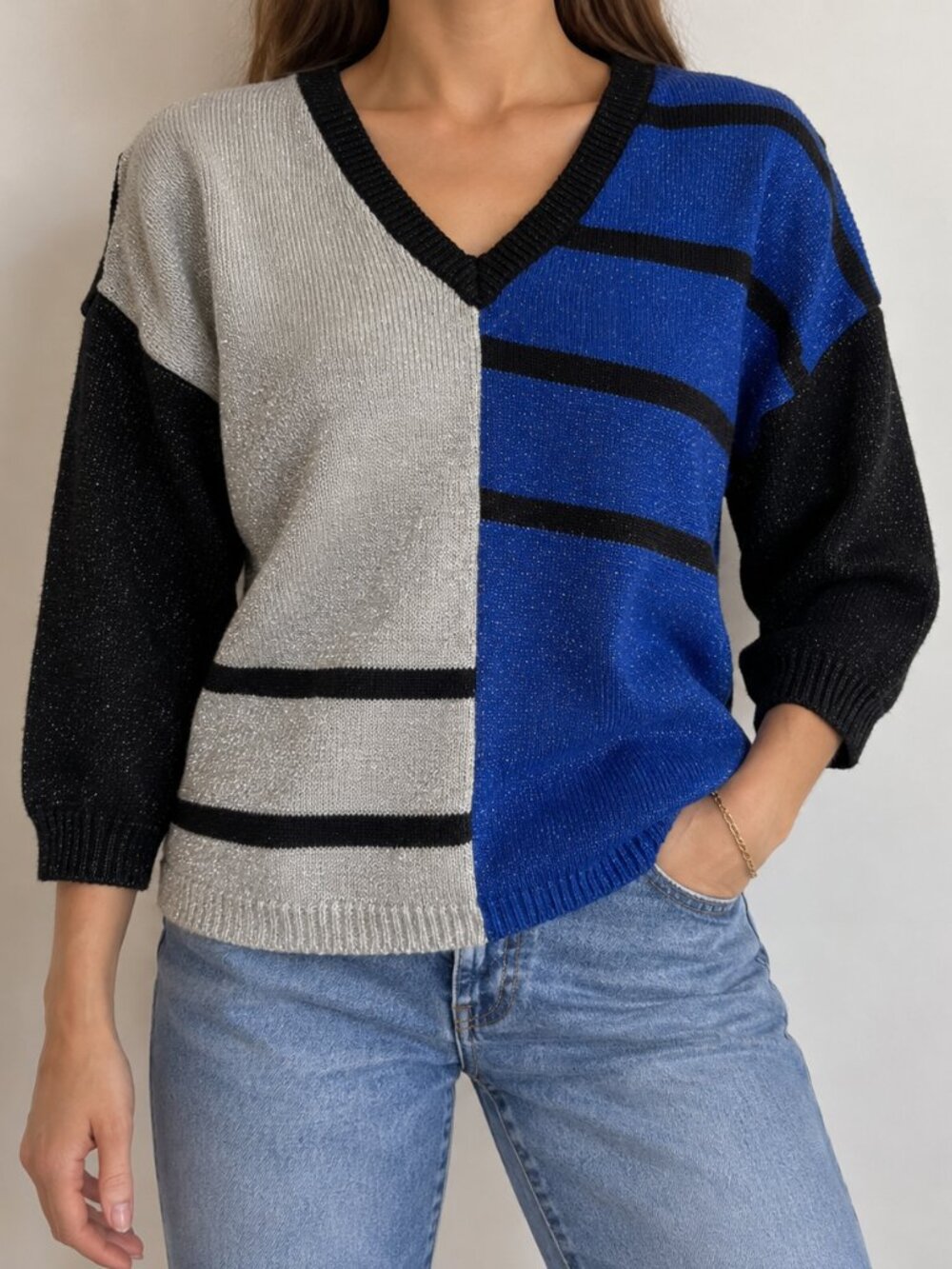 Vintage Shenanigans 80s Metallic Colorblock Sweater Medium